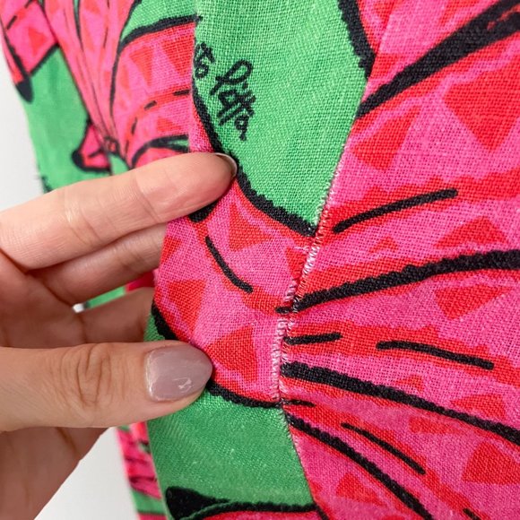 Farm Rio Linen Blazer Jacket Womens Size Small Pink Green Banana Pitta Oversized - Picture 7 of 12